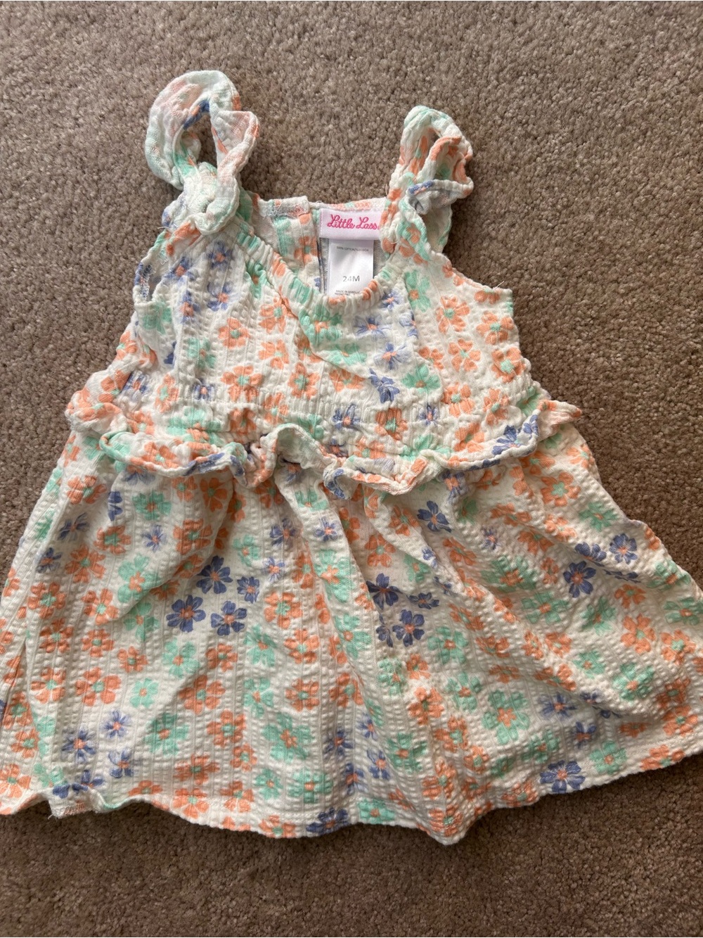 Little Lass Floral Ruffle Dress in Mint, Coral & Lavender